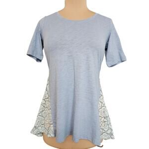 LOGO Lori Goldstein Top XXS Feminine Cottagecore Lace Lagenlook Blue Cotton